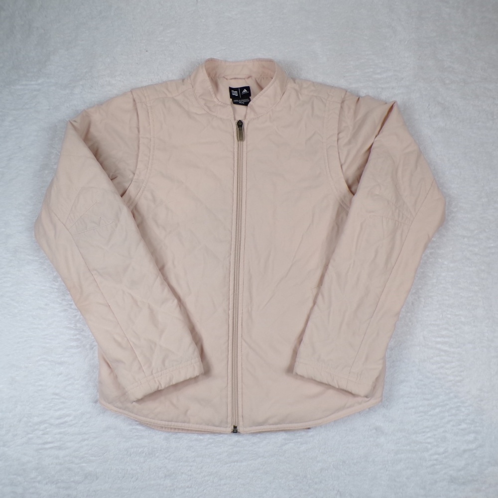 Adidas Puffer Pink Jacket Women's Size M with detachable Full zip Sleeve Arms